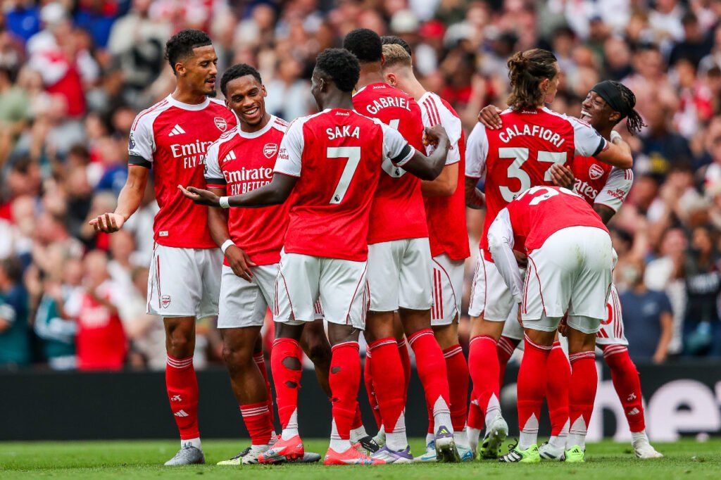 Arsenal célèbre un but en Premier League